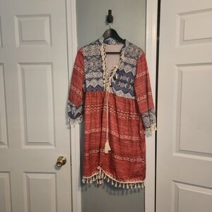 SHEIN Red and Cream Patterned Dress